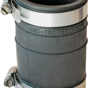 Fernco P1060-150 Flexible Coupling, 1-1/2 in, 3.93 in L, Socket, PVC, Black, 4.3 psi Pressure