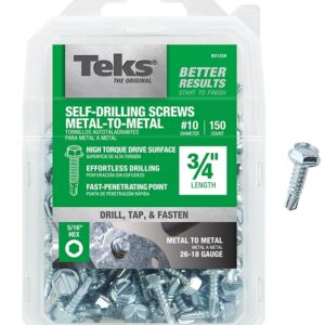 Teks 21320 Screw, #10 Thread, 3/4 in L, High-Low Thread, Hex Drive, Self-Tapping, Sharp, Type 3 Point, Steel, Zinc