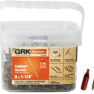 GRK Fasteners 100069 Cabinet Screw, #8 Thread, 1-1/4 in L, Washer Head, Star Drive, Steel, 330 PK