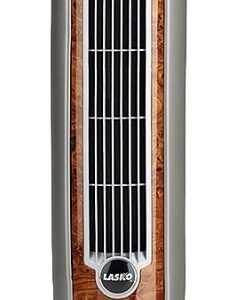 Lasko Wind Curve T42954 Tower Fan with Remote Control, 120 V, Plastic Housing Material, Gray/Woodgrain