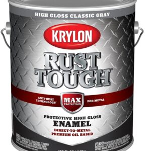 Krylon Rust Tough K09738008 Rust Preventative Paint, Gloss, Classic Gray, 1 gal, 400 sq-ft/gal Coverage Area