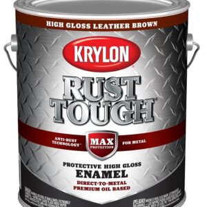 Krylon Rust Tough K09740008 Enamel Paint, Gloss Sheen, Leather Brown, 1 gal, 400 sq-ft/gal Coverage Area
