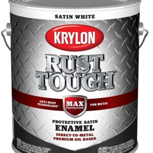 Krylon Rust Tough K09732008 Rust Preventative Paint, Satin, White, 1 gal, 400 sq-ft/gal Coverage Area