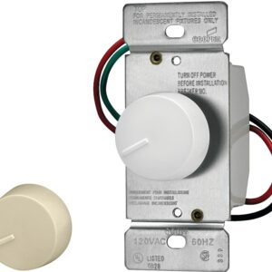 Eaton Wiring Devices RI306P-VW-K2 Rotary Dimmer, 20 A, 120 V, 600 W, 3-Way, Ivory/White