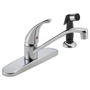 Delta P115LF Kitchen Faucet with Side Sprayer, 1.8 gpm, 1-Handle, Chrome Plated, Deck, Lever Handle