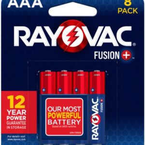 Rayovac Fusion 824-8TFUS1 Battery, AAA Battery, Alkaline, Blue/Red