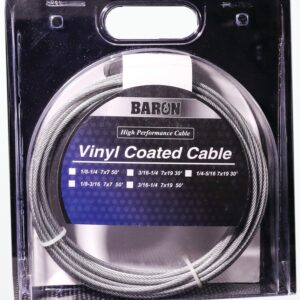 Baron 50201/50210 Aircraft Cable, 1/8 to 3/16 in Dia, 50 ft L, 340 lb Working Load, Galvanized Steel