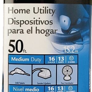 Woods 0832 Extension Cord, 16 AWG Cable, 50 ft L, 10 A, 125 V, Yellow