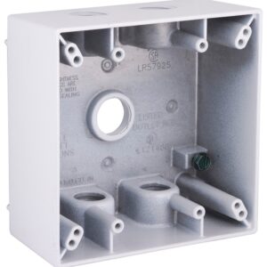 Hubbell 5337-1 Weatherproof Box, 5-Outlet, 2-Gang, Aluminum, White, Powder-Coated