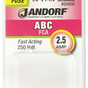 Jandorf 60600 Fast Acting Fuse, 2.5 A, 250 V, 100 A, 10 kA Interrupt, Ceramic Body