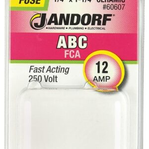 Jandorf 60607 Fast Acting Fuse, 12 A, 250 V, 750 A, 10 kA Interrupt, Ceramic Body