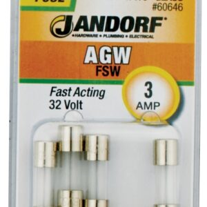 Jandorf 60646 Fast Acting Fuse, 3 A, 32 V, 10 kA Interrupt, Glass Body