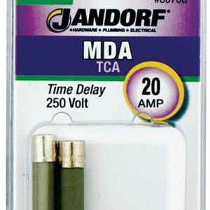 Jandorf 60708 Time Delay Fuse, 20 A, 250 V, 1500 A, 10 kA Interrupt, Ceramic Body