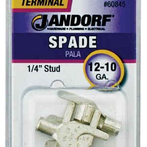 Jandorf 60845 Spade Terminal, 600 V, 12 to 10 AWG Wire, 1/4 in Stud, Copper Contact