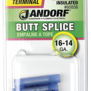 Jandorf 60856 Butt Splice Connector, 16 to 14 AWG Wire, Nylon Insulation, Copper Contact, Blue