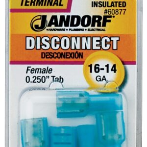Jandorf 60877 Disconnect Terminal, 16 to 14 AWG Wire, Vinyl Insulation, Copper Contact, Tin