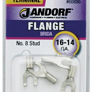 Jandorf 60886 Spade Terminal, 16 to 14 AWG Wire, #8 Stud, Copper Contact