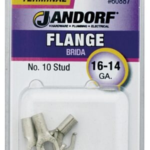 Jandorf 60887 Spade Terminal, 16 to 14 AWG Wire, #10 Stud, Copper Contact