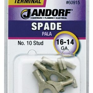 Jandorf 60915 Spade Terminal, 600 V, 16 to 14 AWG Wire, #10 Stud, Copper Contact, 5/PK