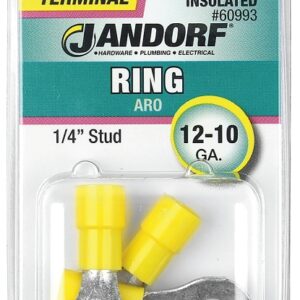 Jandorf 60993 Ring Terminal, 12 to 10 AWG Wire, 1/4 in Stud, Vinyl Insulation, Copper Contact, Yellow