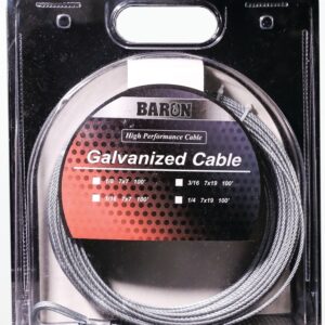 Baron 76005/50067 Aircraft Cable, 1/16 in Dia, 100 ft L, 96 lb Working Load, Galvanized Steel