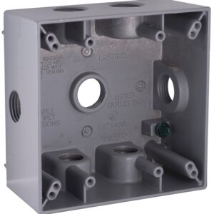 Hubbell 5338-0 Weatherproof Box, 7-Outlet, 2-Gang, Aluminum, Gray, Powder-Coated