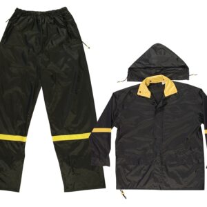 CLC R103M Rain Suit, M, 190T Nylon, Black/Yellow, Detachable Collar, Zipper Closure