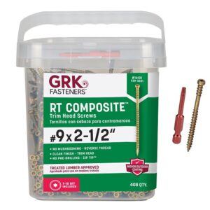 GRK Fasteners RT Series 16101 Screw, #9 Thread, 2-1/2 in L, Reverse Thread, Trim Head, Star Drive, Steel, 408 PAIL