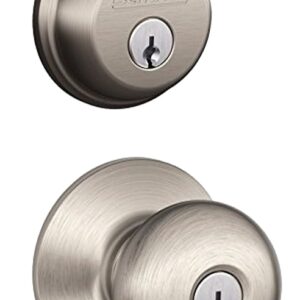 Schlage FB50VPLY619 Combination Lockset, Mechanical Lock, Knob Handle, Round Design, Satin Nickel, 1 Grade, Metal