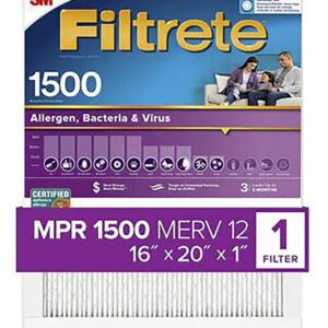 Filtrete 2000-4 Air Filter, 20 in L, 16 in W, 12 MERV, 1500 MPR, For: Air Conditioner, Furnace and HVAC System