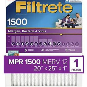 Filtrete 2003-4 Air Filter, 25 in L, 20 in W, 12 MERV, 1500 MPR, For: Air Conditioner, Furnace and HVAC System