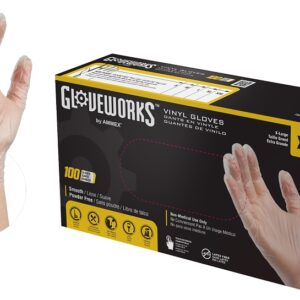 Gloveworks IVPF48100 Disposable Gloves, XL, 235 mm L, Vinyl, Clear, Powder-Free