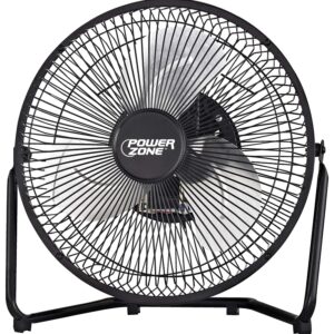 PowerZone VF-9N High-Velocity Fan, 120 VAC, 9 in Dia Blade, 3-Blade, 3-Speed, 180 deg Rotating, Black