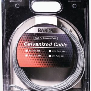Baron 86005/50068 Aircraft Cable, 1/8 in Dia, 50 ft L, 340 lb Working Load, Galvanized Steel