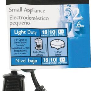 CCI 0293 Extension Cord, 2 ft L, 10 A, 125 V, Black