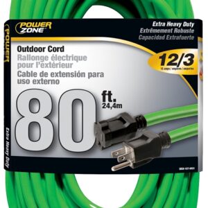 PowerZone ORN512833 Extension Cord, 12 AWG Cable, 80 ft L, 15 A, 125 V, Neon Green