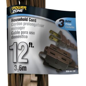 PowerZone OR670612 Extension Cord, 16 AWG Cable, 12 ft L, 125 V, Brown