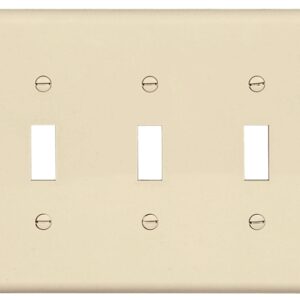 Eaton PJ3LA Switch Wallplate, 4.87 in L, 6-3/4 in W, 3-Gang, Polycarbonate, Light Almond, High-Gloss