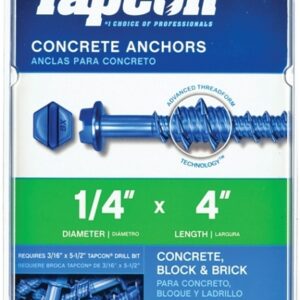 Tapcon 24345 Screw Anchor, Hex, Phillips, Slotted Drive, Steel, Climaseal, 25 PK
