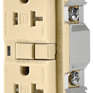 Eaton Wiring Devices TRAFCI20V AFCI Receptacle, 2 -Pole, 20 A, 125 V, Back, Side Wiring, NEMA: 5-20R, Ivory