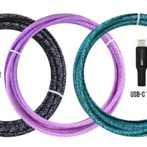 GetPower GP-XL-BRDC-C Power Delivery Braided Charging Cable, USB-C, USB-C, 10 ft Cable, Assorted Colors