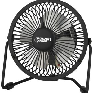 PowerZone CZHV4RSB-BK Mini Fan, 120 VAC, 4 in Dia Blade, 4-Blade, 1-Speed, 360 deg Rotating, Black