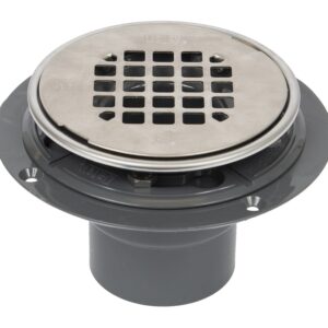 Oatey 130 42260 Round Drain, PVC & Stainless Steel, Polished Stainless Steel