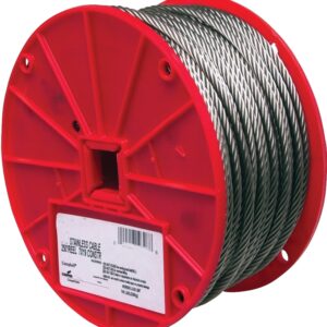 Campbell 7000626 High-Strength Cable, 3/16 in Dia, 250 ft L, 740 lb Working Load, Stainless Steel