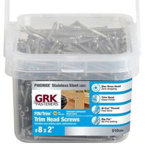 GRK Fasteners 61728 Finishing Screw, #8 Thread, 2 in L, W-Cut Thread, Trim Head, Star Drive, 305 Stainless Steel, 510 PK