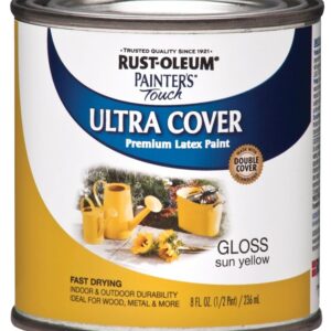 Rust-Oleum 1945730 Enamel Paint, Water, Gloss, Sun Yellow, 0.5 pt, Can, 120 sq-ft Coverage Area