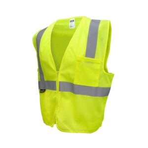 Radwear SV2ZGMM Safety Vest, M, Unisex, Fits to Chest Size: 50 in, Polyester, High-Visibility Green/Silver, Zipper