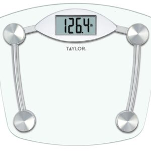 Taylor 75064192 Digital Bathroom Scale, 400 lb Capacity, LCD Display, Glass Housing Material, Clear, 13 in OAW