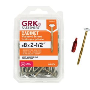 GRK Fasteners 120660 Cabinet Screw, 2-1/2 in L, Low-Profile, Washer Head, Star Drive, Zip-Tip Point, Stainless Steel