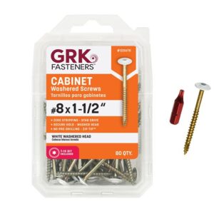 GRK Fasteners 120670 Cabinet Screw, 1-1/2 in L, Washer Head, Star Drive, Zip-Tip Point, Steel, Powder-Coated, 80 PK
